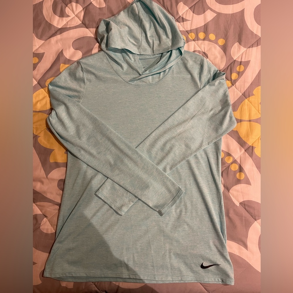 Nike dri-fit turquoise long sleeve with hood. - Picture 1 of 3